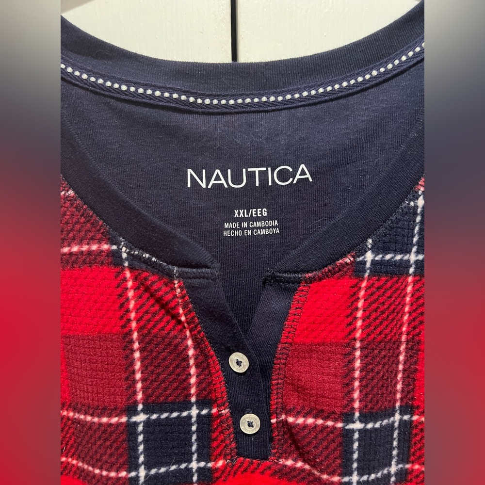SOFT❤️2 Pc Nautica Red & Navy Blue Plaid Sleepwear Set - Picture 3 of 11